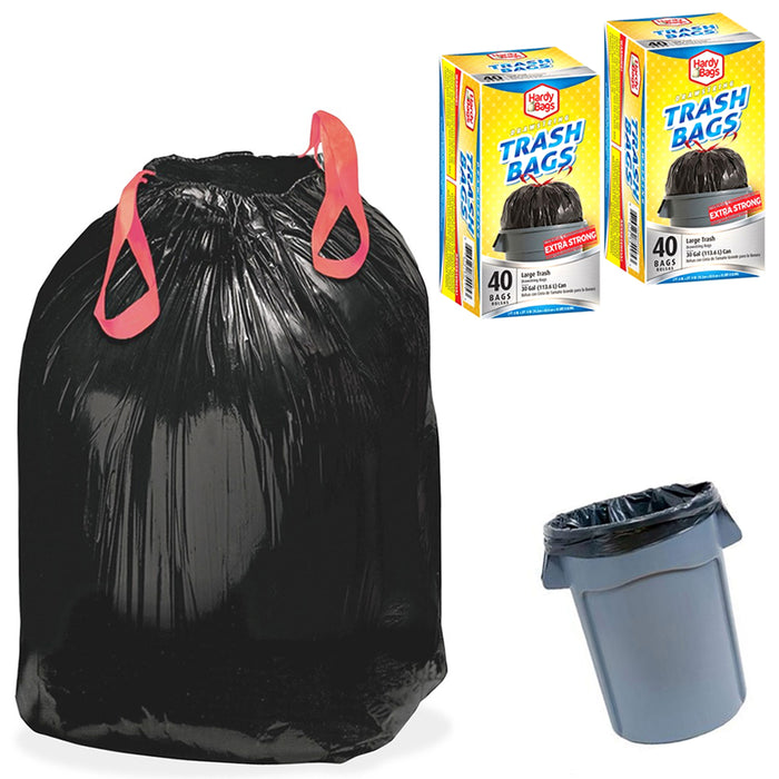 14 Ct Large 30 Gallon Trash Bags Capacity Flap Tie Home Garden Multi Use  Black