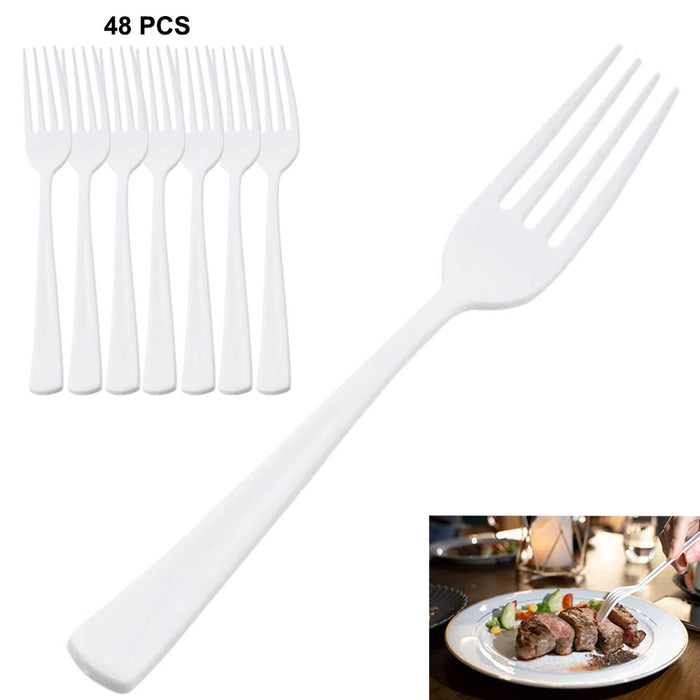 48x White Plastic Heavy Duty Forks High Quality Cutlery Party Tableware Wedding