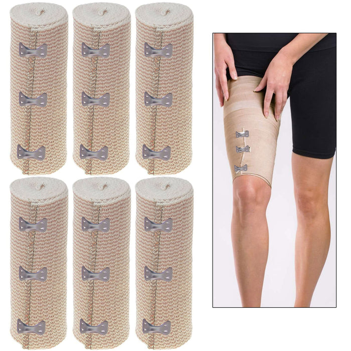 6 Rolls Flexible Large Elastic Bandages 6" Clip Body Wrap Thigh Calf Sport