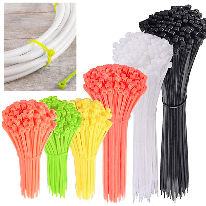 200 Pcs Assorted Neon Color Cable Zip Tie Nylon Wire Electrical Network Cord New