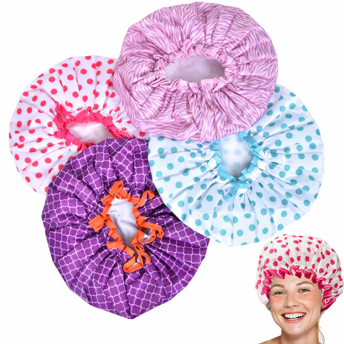 Womens Luxury Shower Cap Waterproof Mold Resistant Reusable Fashion Elastic Band