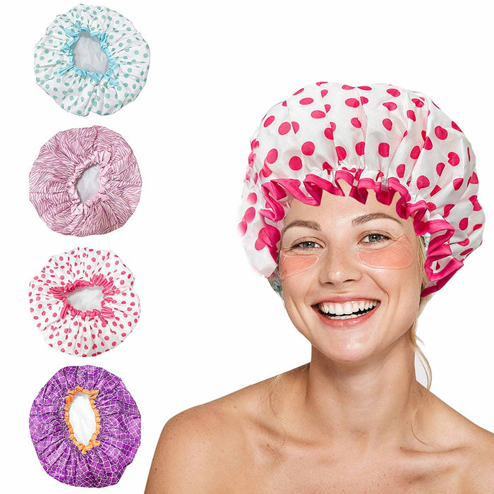 3PCS Luxury Shower Cap for Women Waterproof Mold Resistant Reusable Bathing Hair