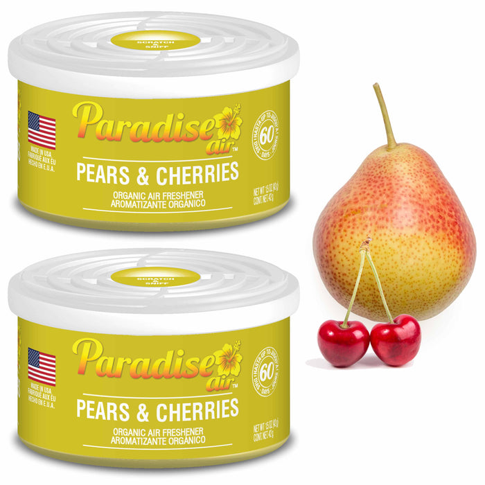 2 Paradise Organic Air Freshener Pears Cherries Scent Fiber Can Home Car Aroma