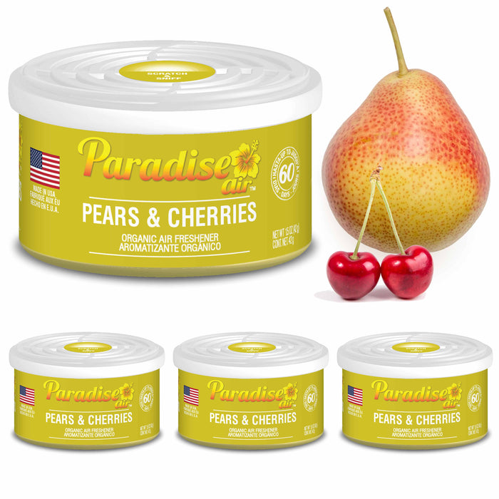 4 Paradise Organic Air Freshener Pears Cherries Scent Fiber Can Home Car Aroma