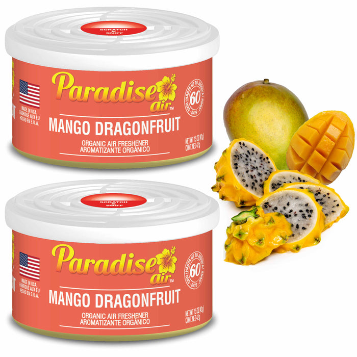 2 Paradise Organic Air Freshener Mango Dragonfruit Scent Fiber Can Home Aroma