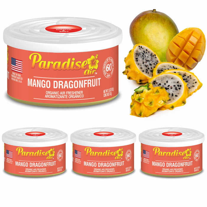 4 Paradise Organic Air Freshener Mango Dragonfruit Scent Fiber Can Home Aroma