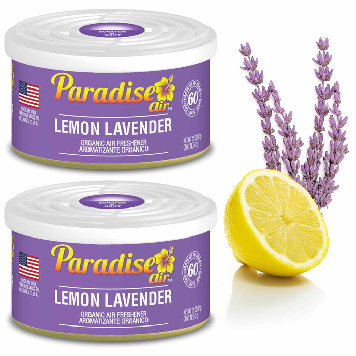 2 Paradise Organic Air Freshener Lemon Lavender Scent Fiber Can Home Car Aroma