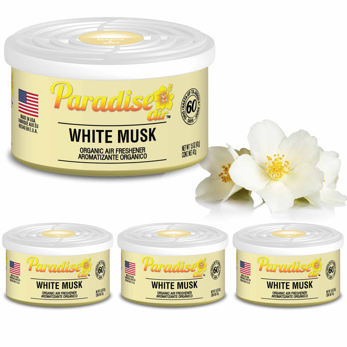 4 Pc Paradise Organic Air Freshener White Musk Scent Fiber Can Home Car Aroma