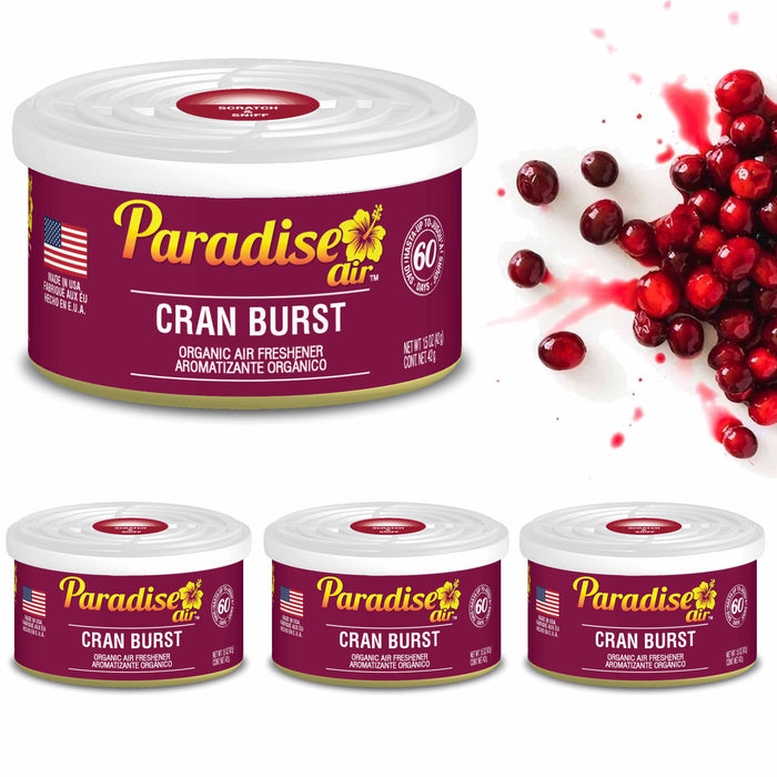 4 Pc Paradise Organic Air Freshener Cran Burst Scent Fiber Can Home Car Aroma
