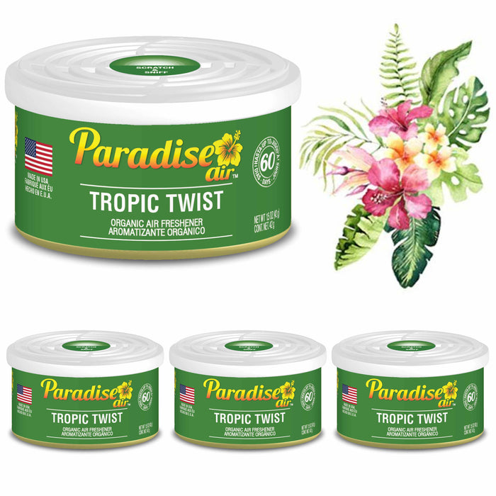 4 Pc Paradise Organic Air Freshener Tropic Twist Scent Fiber Can Home Car Aroma