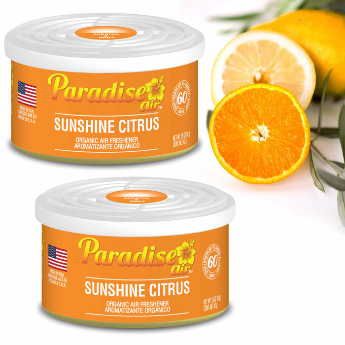 2 Paradise Organic Air Freshener Sunshine Citrus Scent Fiber Can Home Car Aroma