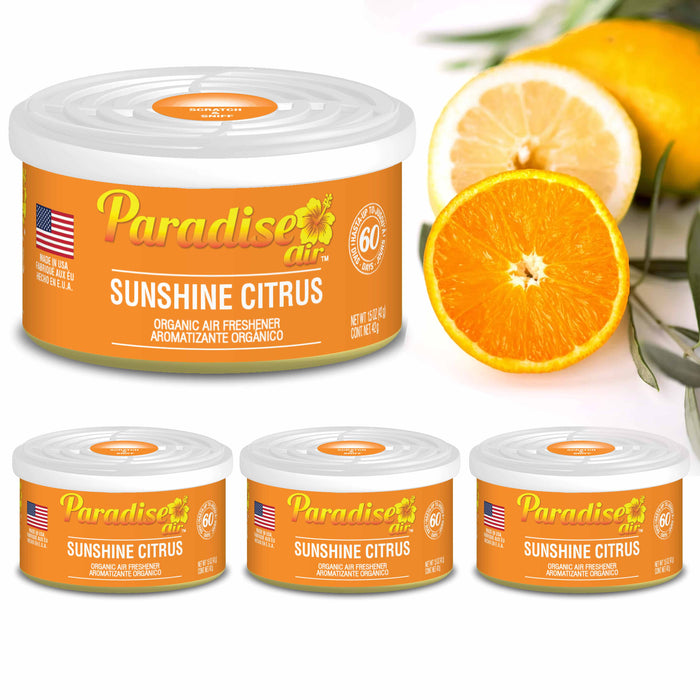 4 Paradise Organic Air Freshener Sunshine Citrus Scent Fiber Can Home Car Aroma