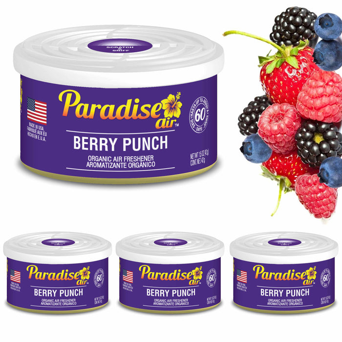 4 Pc Paradise Organic Air Freshener Berry Punch Scent Fiber Can Home Car Aroma