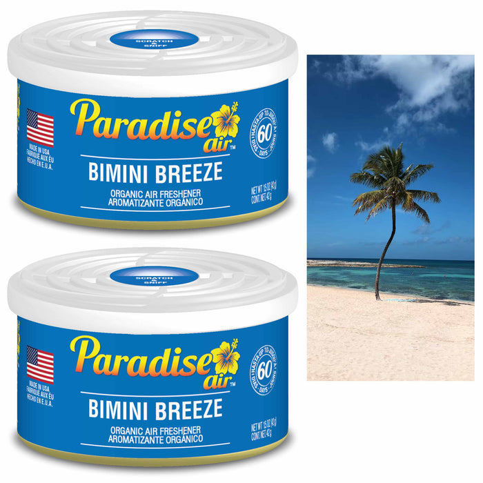 2 Paradise Organic Air Freshener Bimini Breeze Scent Fiber Can Home Car Aroma