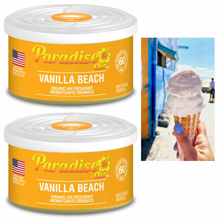 2 Pc Paradise Organic Air Freshener Vanilla Beach Scent Fiber Can Home Car Aroma