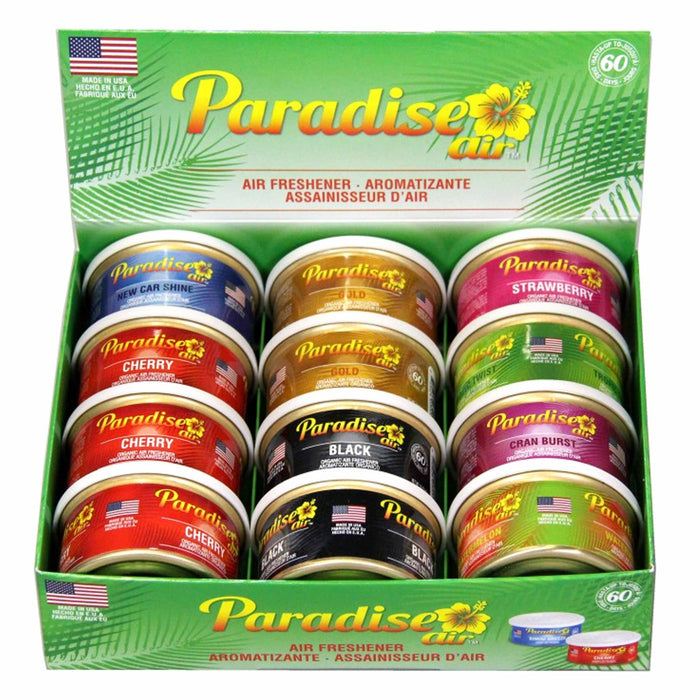 12 Paradise Organic Air Freshener Fiber Can Assorted Scent Home Office Car Aroma
