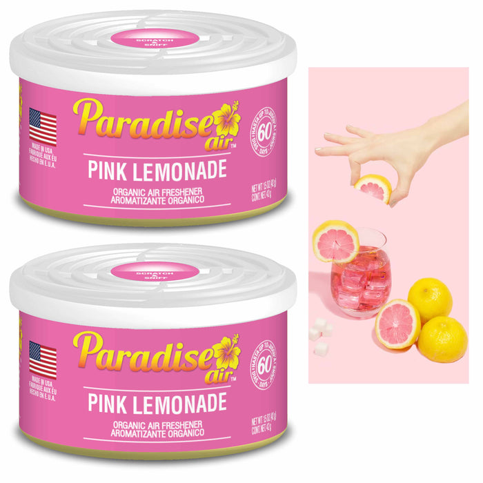 2 Pc Paradise Organic Air Freshener Pink Lemonade Scent Fiber Can Home Car Aroma