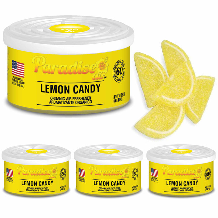 4 Pc Paradise Organic Air Freshener Lemon Candy Scent Fiber Can Home Car Aroma