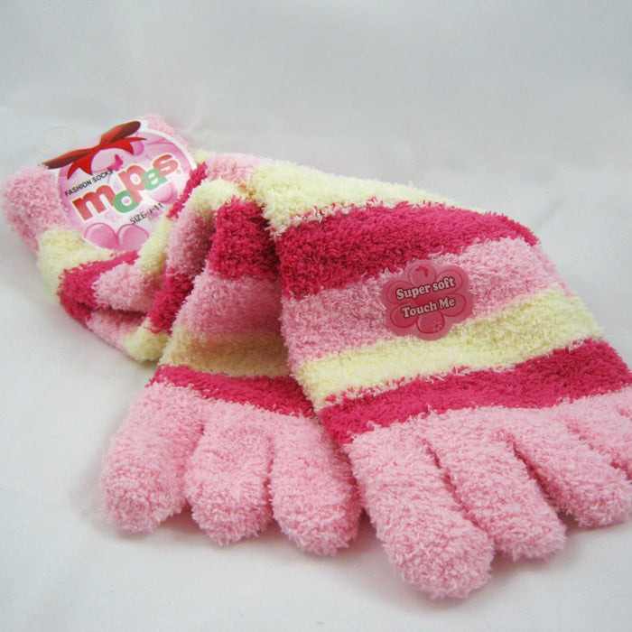 6 Paris Fuzzy Toe Socks Soft Striped Ladies Women Size 9-11 Fun Color Style Lot