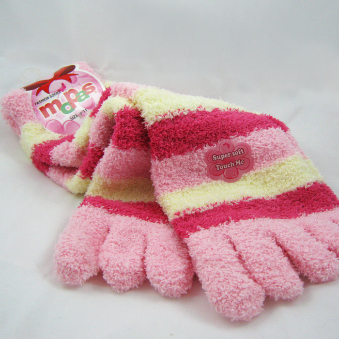 1 Pair Fuzzy Toe Socks Fur Soft Striped Plush Womens Flip Flop Winter Warm 9-11