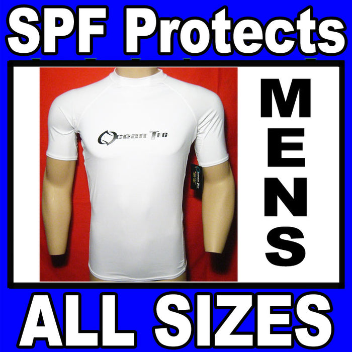 Mens Rash Guard RashGuard Short Sleeve White Surf Lycra Uv Spf New S M L XL 2XL