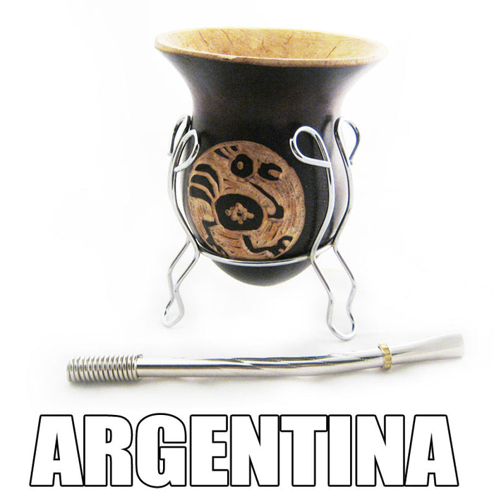 ARGENTINA MATE GOURD YERBA TEA WITH STRAW BOMBILLA KIT ARTISAN HANDMADE GIFT 709