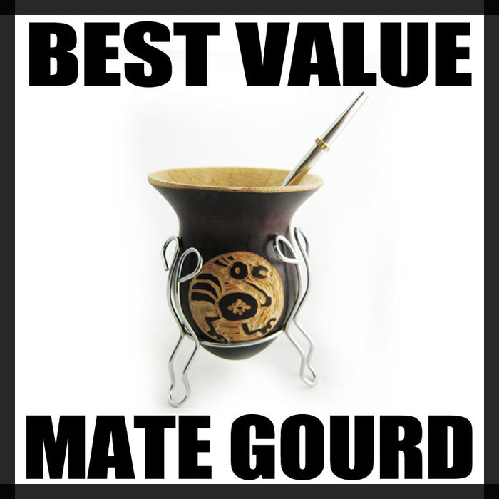 ARGENTINA MATE GOURD YERBA TEA WITH STRAW BOMBILLA KIT ARTISAN HANDMADE GIFT 709
