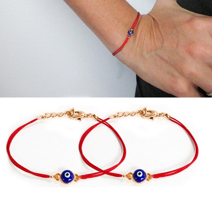 2 Pack Evil Eye Bracelet Red String Kabbalah Nazar Lucky Charm Protection Gold