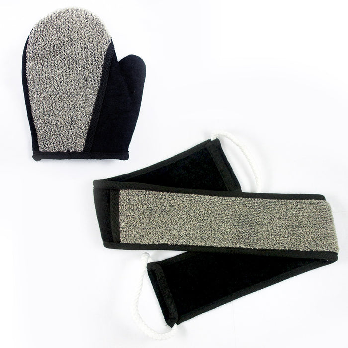 2 Pc Bath Glove Back Strap Wash Exfoliating Body Scrub Sponge Loofah Scrubber