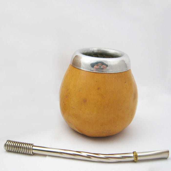 Argentina Yerba Mate Tea Gourd Cup Artisan + Straw Bombilla + 6 Oz Leaf Bag Kit