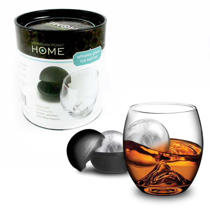 Whiskey Glass Set With Free Silicone Ice Ball Mold Maker 2.5" Sphere Drink Party
