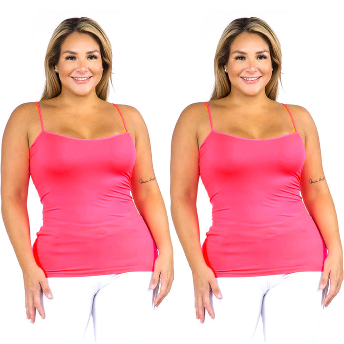 2pc Women Cami Tank Top Spaghetti Strap Shirt Camisole Basic Layer Hot Pink Plus