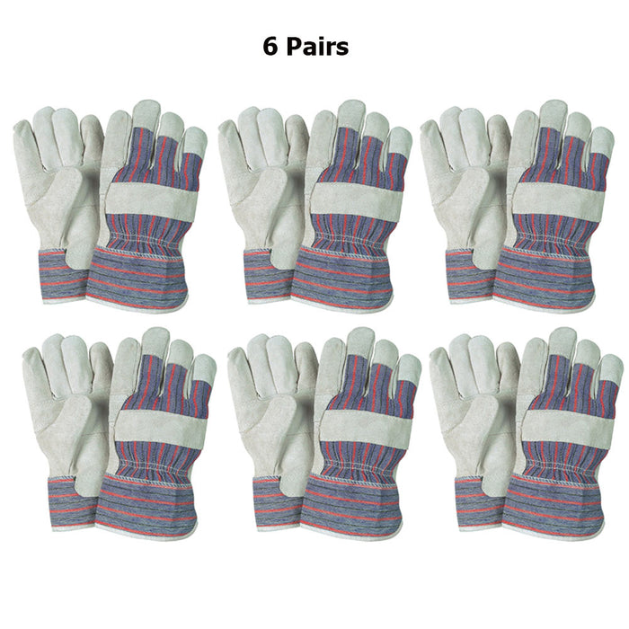6 Pair Work Gloves Leather Palm Safety Split Cowhide Welding Cuff Large Washable