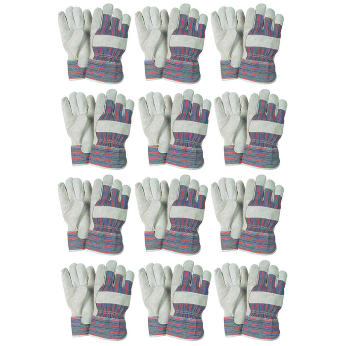 12 Pairs Safety Work Gloves Leather Split Palm Cuff Large Lightweight Washable