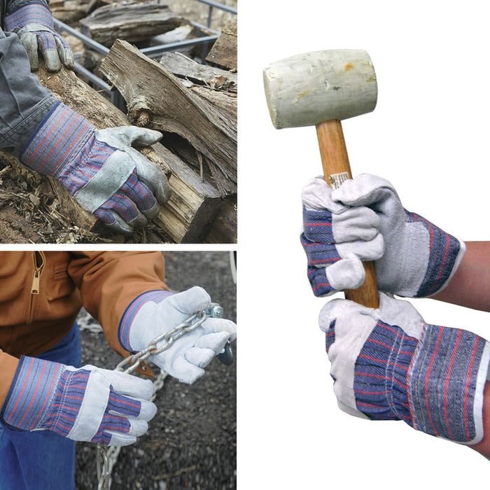 1 Pair Work Gloves Split Leather Reinforced Palm Large Men Utility Garden Home L