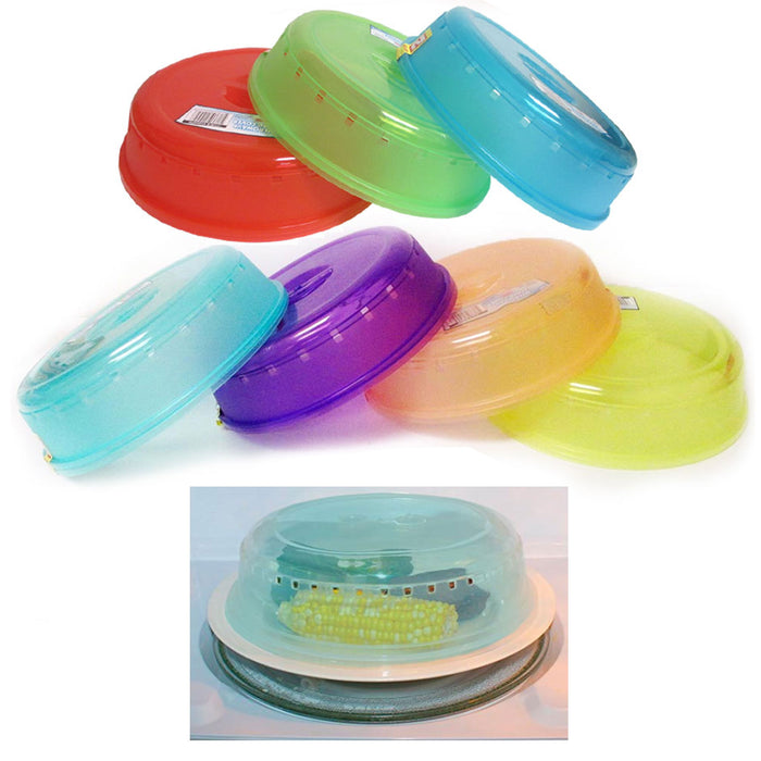 4 X Microwave Plate Covers Colors Plastic Splatter Lid Steam Vent 10" Food Dish