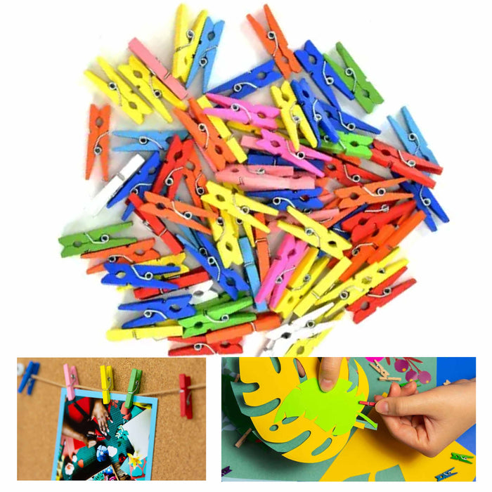 300 Pc Craft Pegs Mini Multi Colored Wooden Clothespins Photo Clothes Pin Clips
