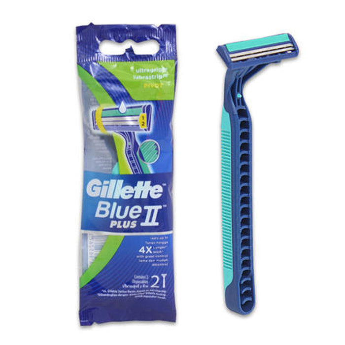 2pc Gillette Razors Disposable Blue Twin Blade Ultra Grip Lubrastrip Pivot Shave