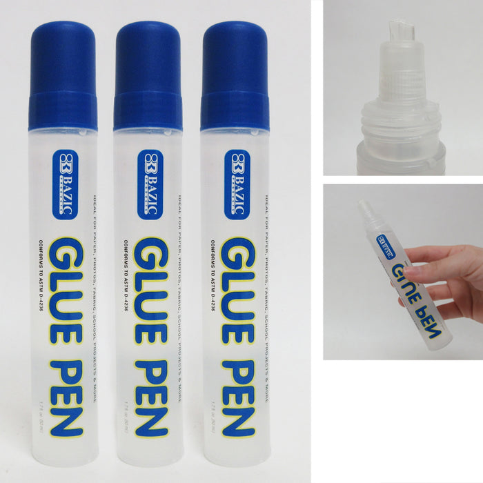 Set of 3 Glue Pens Non Toxic Adhesive Dries Clear Permanent Strong Applicators