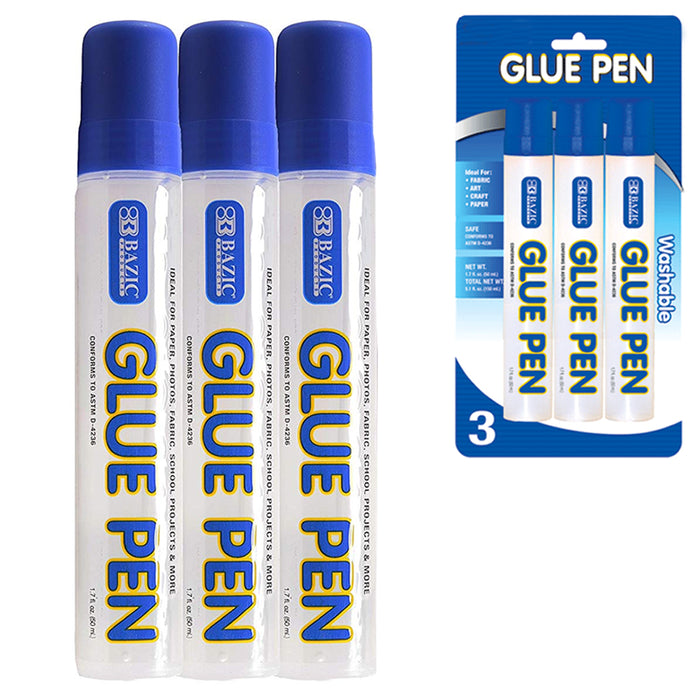 3X Glue Pen Clear Permanent Washable Non Toxic Fabric Adhesive Craft Tool 5.1 oz, Blue