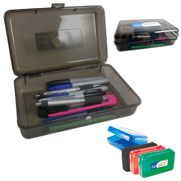 2 Pc Plastic Pencil Box Pen Art Craft Storage Kid School Office Case Stationery