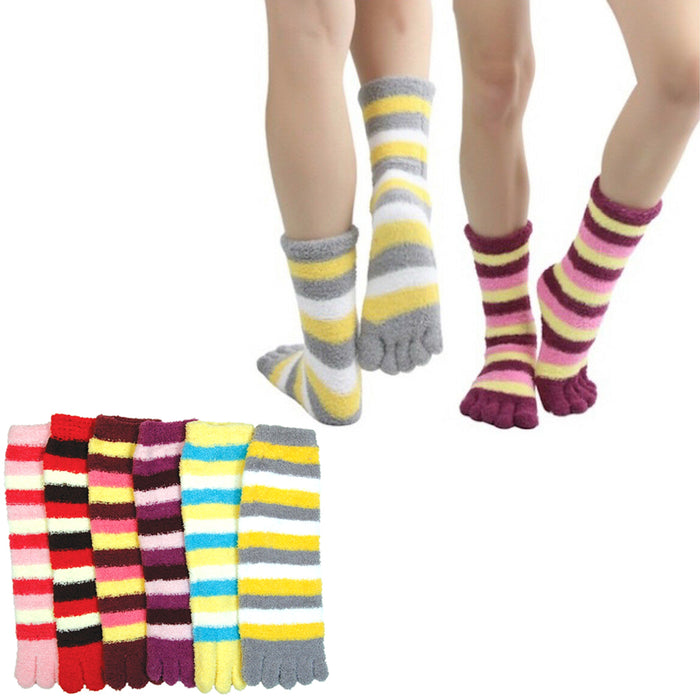 6 Pairs Assorted Stripes Winter Soft Warm Toe Socks Size 9-11 Cozy Wom —  AllTopBargains