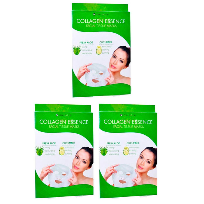 6 x Collagen Essence Facial Mask Sheet Aloe Cucumber Skin Care Cleansing Nu-Pore