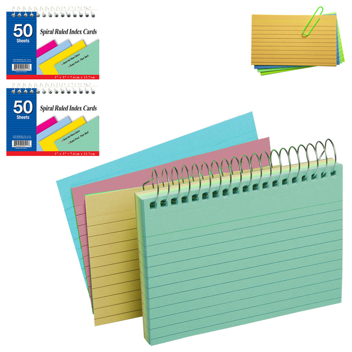 2 Pack Spiral Bound Index Cards 3" X 5" Ruled 50Ct Assorted Colors School Office