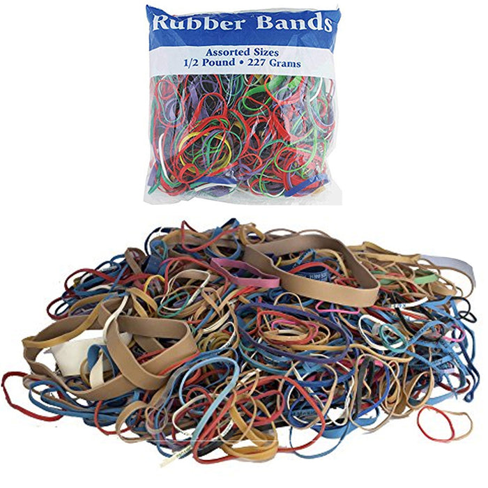 Assorted Size Color Rubber Bands Multicolor Craft Office School Home 227gm 1/2lb
