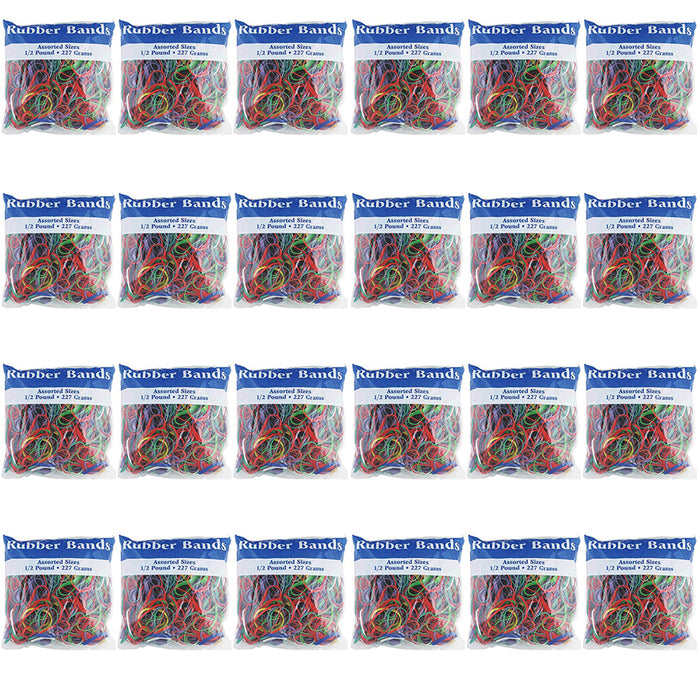 24 Packs 12 Lbs Bazic Rubber Bands Assorted 1/2 Pound Each Bag Multicolor Sizes