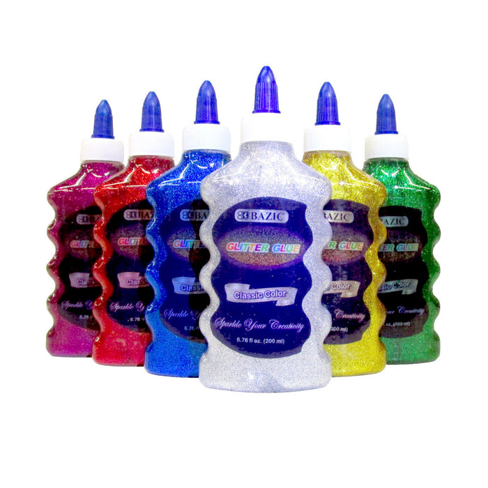 6 BAZIC Classic Color Glitter Glue Assorted 6.76 Fl Oz Sparkle Slime Art Crafts