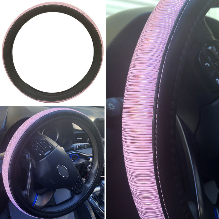1 Pink Black Steering Wheel Cover Leather Auto Car SUV Wheel Protector Universal