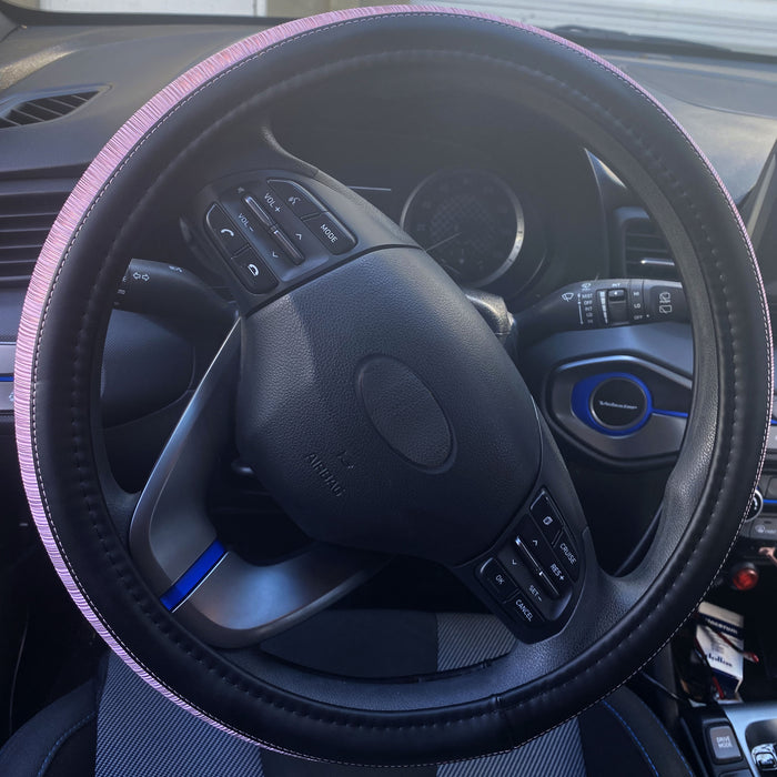 1 Pink Black Steering Wheel Cover Leather Auto Car SUV Wheel Protector Universal