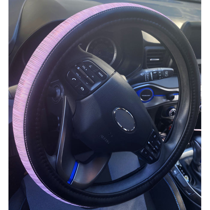 1 Pink Black Steering Wheel Cover Leather Auto Car SUV Wheel Protector Universal